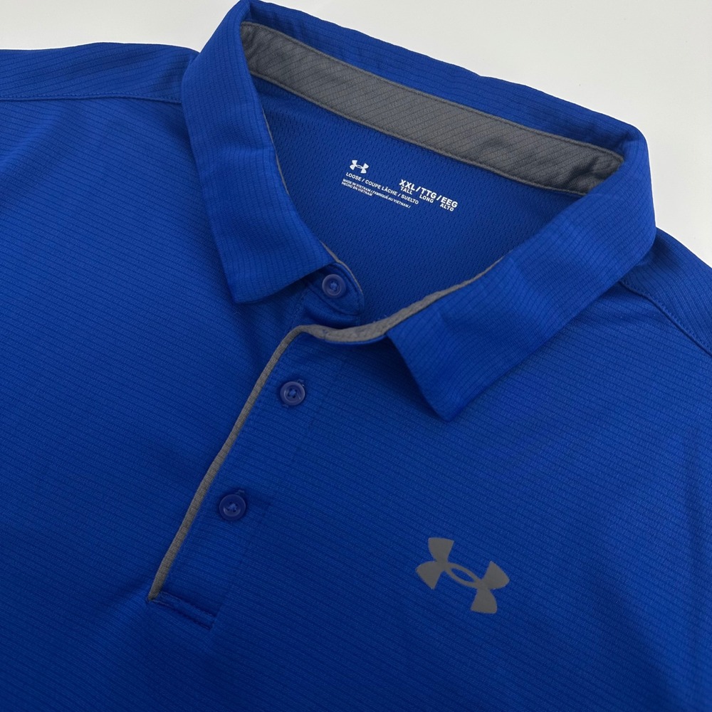 Under Armour Polo Shirt XXL Tall Blue Excellent Performance Golf Short Sleeve